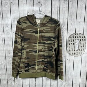 Modish Rebel black lace up detail camouflage zip-up hoodie Size Large